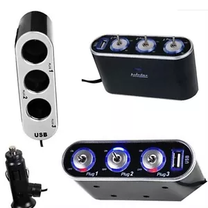 3 Way Multi Socket Car Cigarette Lighter Splitter USB Charger Adapter DC 12/24V - Picture 1 of 1