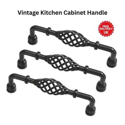 Vintage Cabinet Handles – Black Birdcage Pulls for Kitchen Cupboards, Drawers UK - Image 1 of 4