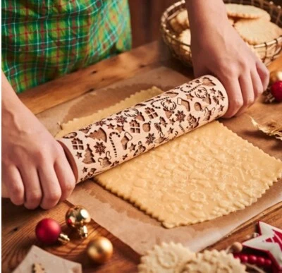 Embossing Rolling Pin Engraved Wooden Rolling Pin Dough Roller Cookies - Image 1 of 4