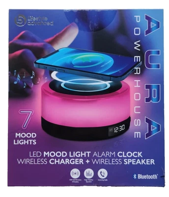 Aura Power House LED Mood Light Alarm Clock Wireless Charger + Wireless Speaker - Image 1 of 4
