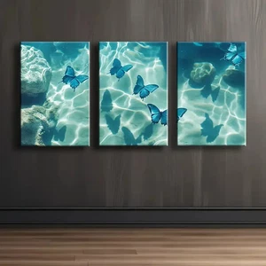 3pcs Blue Butterfly Modern Decor Wall Art Canvas Unframed/Framed - Picture 1 of 8