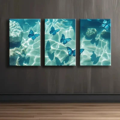 3pcs Blue Butterfly Modern Decor Wall Art Canvas Unframed/Framed - Image 1 of 4