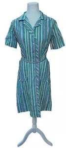 Vtg 50s House Dress, Womens Size L 12.5 ,Colorful Striped 1950s Frock Tie Waist - Imagen 1 de 6