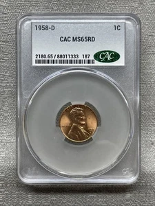 1958-D Lincoln Wheat Cent CAC MS65RD Penny Denver - Bild 1 von 5