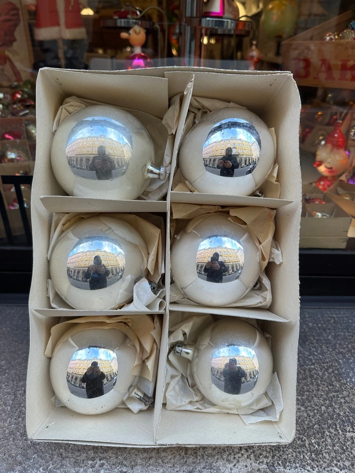 Scatola 6 PALLINE NATALE VINTAGE in vetro argento pallina decorazione Christmas - Immagine 1 di 4