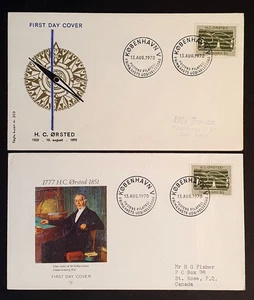 Denmark Stamps 1970 H C Orsted commemorative on 2 different first day covers - Picture 1 of 2