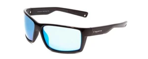 Coyote Raptor Mens Wrap Polarized Sunglasses Gloss Black Grey & Blue Mirror 63mm - Picture 1 of 5