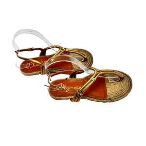 CHARLOTTE OLYMPIA Women's Metallic Gold Woven Thong Sandals SZ 37/US 7 Italy - Picture 1 of 12