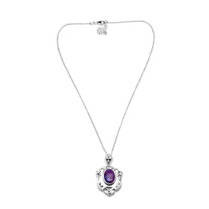 Natural Purple Turquoise Gemstones 925 Sterling Silver Arts and Crafts Necklace - Picture 1 of 6
