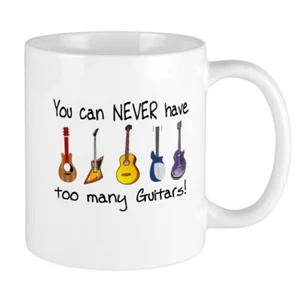 11oz mug Too Many Guitars - Printed Ceramic Coffee Tea Cup Gift - Picture 1 of 1