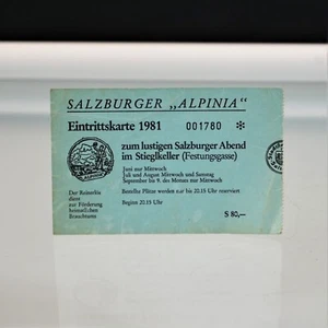 Ticket Stub 1981 Salzburger Alpinia Steiglkeller Festungsgasse Austria - Picture 1 of 2