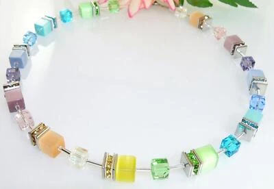 Halskette 8mm Cube Cat Eye weiß Kristallglas mehrfarbig pastell Strass 510m - Bild 1 von 4