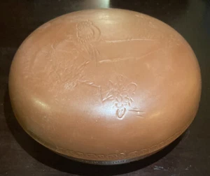 Vintage Clay Covered tortilla warmer Dish lid Etched With Birds B - Picture 1 of 9