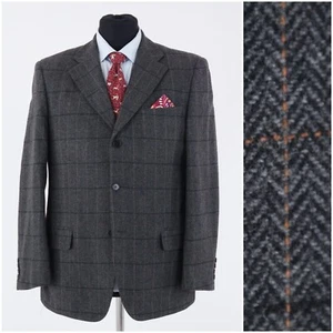 Mens Herringbone Blazer 42R UK Size TREND ACADEMY Grey Wool Sport Coat Jacket - Picture 1 of 13