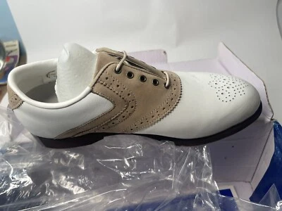 Mizuno Womens Leather Golf Shoes/Cleats White Brown Size 8 Saddle Oxford - Image 1 of 4