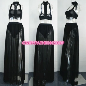Nuevo Mujeres Sexy Vestido Maxi Chifón Vendaje Club Cintura Alta Recortado 2 PIEZAS Informal - Imagen 1 de 7