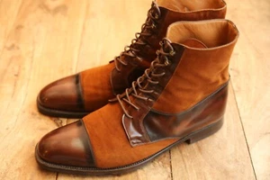 Moreschi Parade P Brown Leather Tan Suede Derby Boots Shoes Men's UK 10 US 11 - Picture 1 of 11