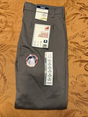 IZOD 男童平底弹力裤 14 码哈士奇灰色全新带标签可调腰围 — 第 1/4 张图片