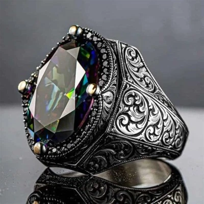 Mystic Topaz Stone 925 Sterling Silver Big Topaz Ring For Men - Image 1 of 4