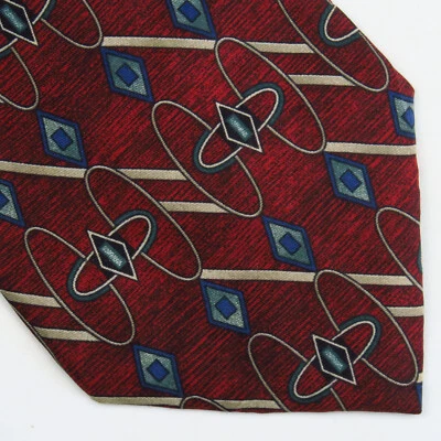 Barrington 男式领带红色蓝色抽象几何图案丝绸美国制造 58x4 — 第 1/4 张图片