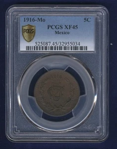 MEXICO ESTADOS UNIDOS 1916 5 CENTAVOS COIN, CERTIFIED PCGS XF-45, BETTER DATE - Picture 1 of 2