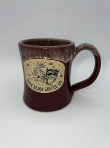 Iron Bean Coffee Mug 2017 love on ice Skating Owl Winter Maroon Red Rare - Picture 1 of 7