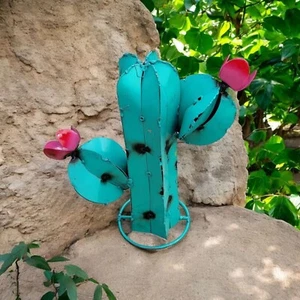 Rustic Metal Art Saguaro #4 Turquoise Rustic Multicolor Home Garden Decor - Picture 1 of 7
