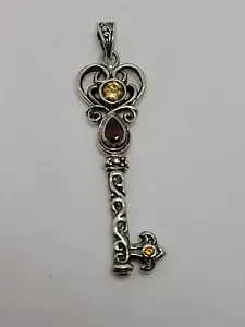 SAMUEL BENHAM BJC 18k GOLD Sterlingsilber Citrin Granat Schlüssel Anhänger! - Bild 1 von 4
