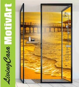 Corner shower rear panel rear wall shower aluminium, sunset sea beach Duc17 - Picture 1 of 5