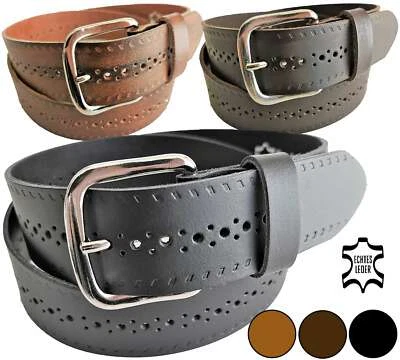 H & B Jeansgürtel Ledergürtel gelocht 4 cm breit Damen Herren Echt Leder Gürtel 4cm