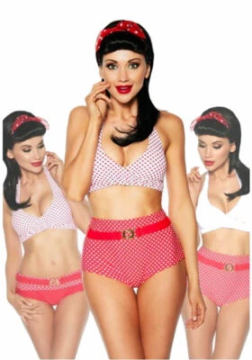 Rockabilly Wendebikini Vintage-Bikini mit Gürtel Damen in rot weiß dots Samegame - Bild 1 von 4