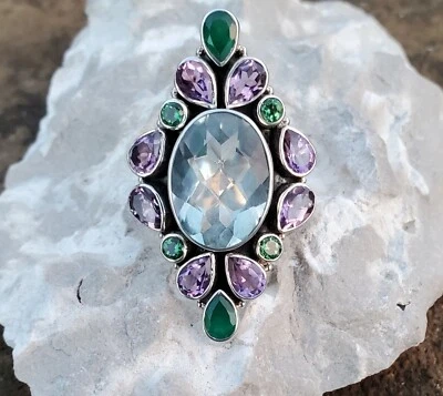 Anillo Nicky Butler Aqua Cuarzo Amatista Calcedonia Plata de Ley 925 Talla 7 Nuevo en Caja Foto 1 de 4