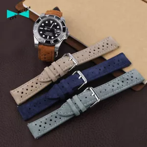 Cinturino orologio in pelle scamosciato rally grigio blu marrone 18 20 22 24 mm - Foto 1 di 11