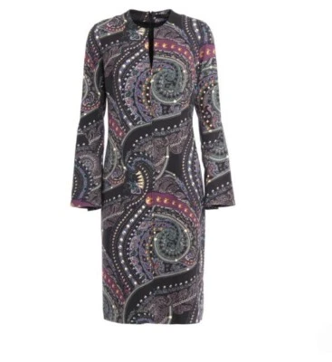 Vestido justo Etro Paisley+joia estampa gola V comprimento do joelho manga sino tamanho 46 - Imagem 1 de 4