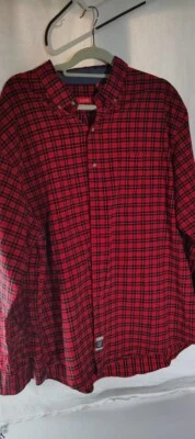IZOD Shirt Mens 2XL Oxford Tartan Plaid Button Up Long Sleeve Woven Cotton Red - Image 1 of 4