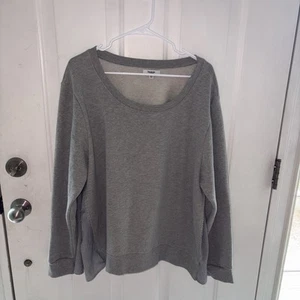 Kensie Size 2x Women's Sweatshirt Gray Striped Cotton Back Insert Top - Picture 1 of 5