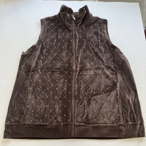 Quacker Factory, Women’s Sz 2X Brown Velvet Rhinestones Zip Up Vest Jacket Fall - Picture 1 of 6