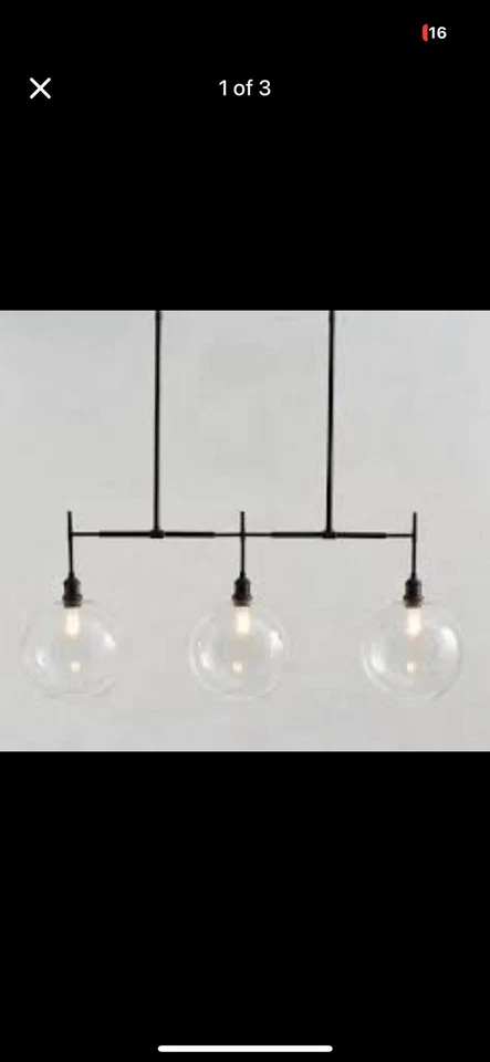 Pottery Barn Glass Globe 3-Light Linear Chandelier Bronze - Image 1 of 4