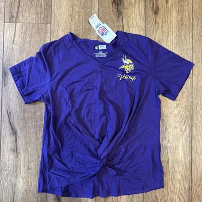 Camiseta para mujer Minnesota Vikings púrpura con cuello en V corbata delantera talla grande Foto 1 de 4
