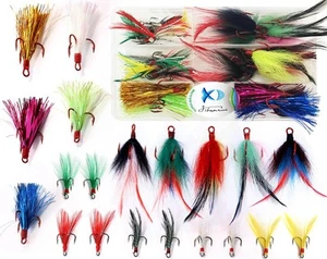 20pcs Treble Hooks Feather Dressed Strong Sharp Fishing Treble Hooks for Spoo... - Picture 1 of 5
