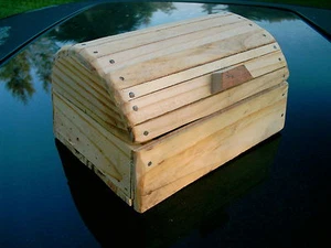 RUSTIC WOOD JEWELRY BOX , PIRATE CHEST DESIGN HAND MADE MULTI-PURPOSE CRAFT BOX - Picture 1 of 7