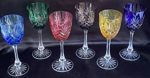 Stunning Faberge Crystal Odessa, Set of 6 Wine Glasses, Multi Colored Hock, Mint - Picture 1 of 15