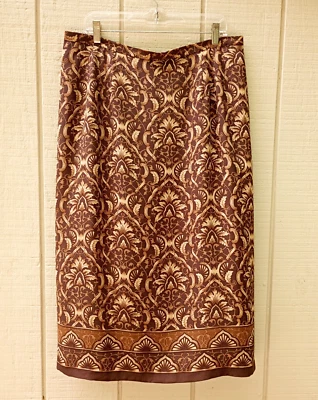 Falda Talbots Talla 18W Pequeña Cremallera Forrada Lateral Cintura Elástica Marrón Seda Para Mujer Foto 1 de 4