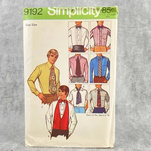 Simplicity 9192 Tie Cummerbund Vest Ascot Bowtie Necktie Mens Sewing Pattern - Picture 1 of 4