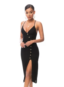 Women's Midi Dress Summer Holiday BLACK  Dress Sleeveless Button LOLA SHOETIQUE - Picture 1 of 4