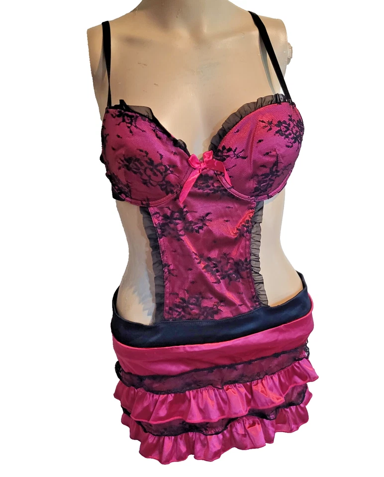 Native Intimates Hot Pink And Black Lace Goth Maid Outfit Size 34B - Image 1 of 3