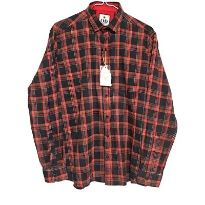 Camisa Para Hombre Talla 38 Roja/Negro A Cuadros Calce Moderno Informal Abotonada Algodón Manga Larga Foto 1 de 4