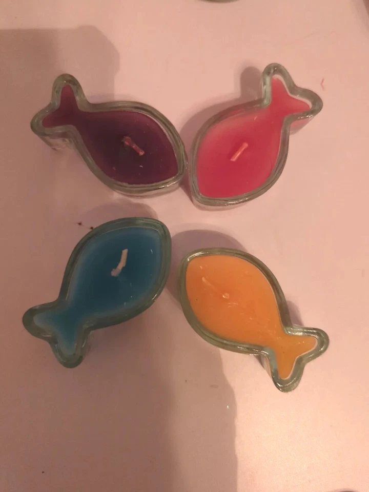 Fish Candles 4 Royal Little Lights Purple Blue Pink Easter Christian Tea Lights  - Image 1 of 1
