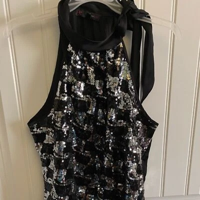9) Heart soul black sequin sleeveless top satin elastic bottom Sz M EUC Nightlif - Image 1 of 3