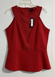 Worthington Women's Salsa Red Sleeveless Tank Lace, Zip Back, Size XL - Picture 1 of 8